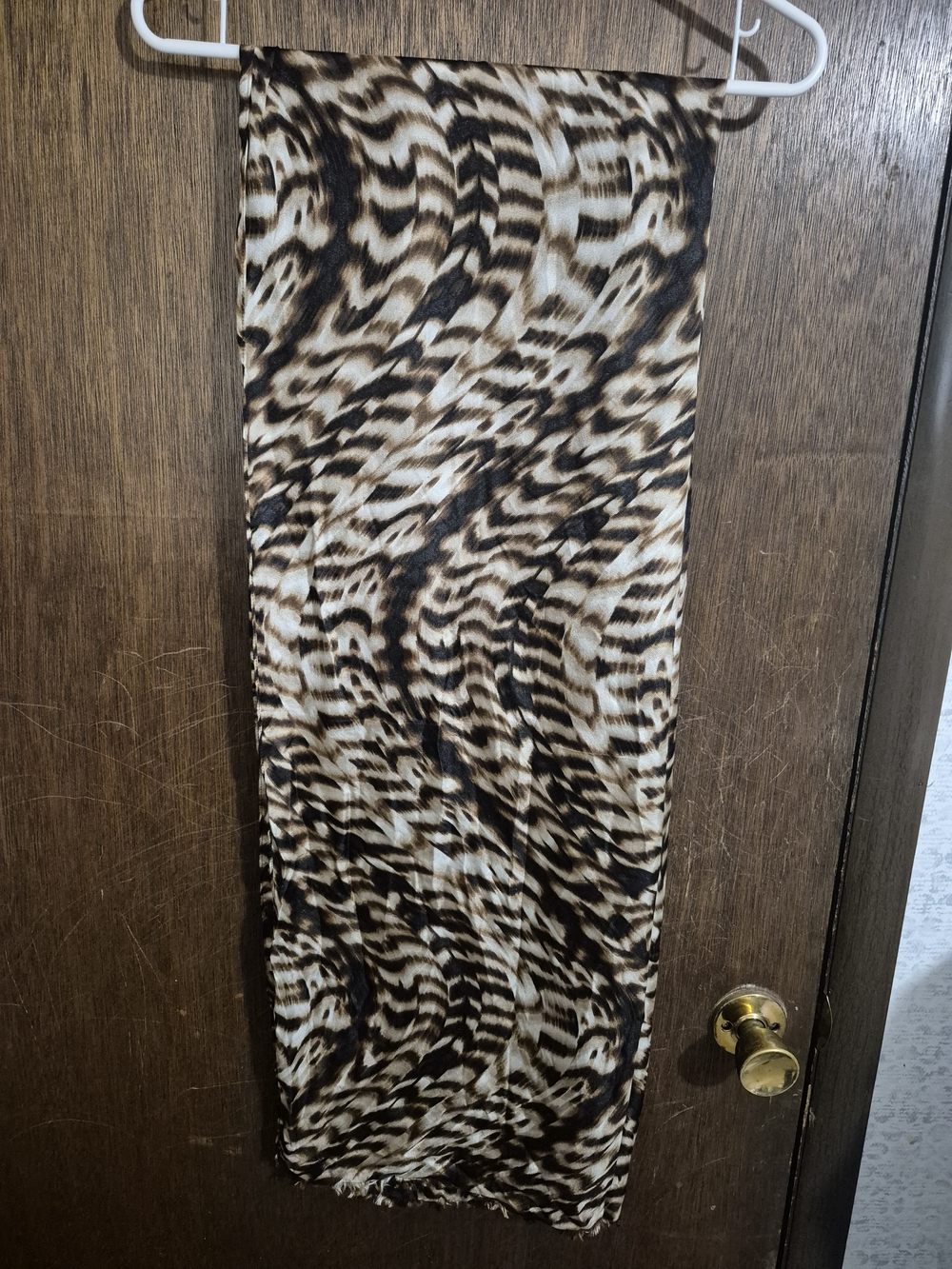Calvin Klein 100% Silk Animal Print Fringed Scarf Neutral Oblong Wrap